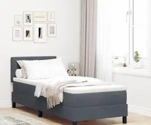 vidaXL Pat box spring cu saltea, gri închis, 80x200 cm, catifea