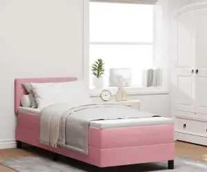 vidaXL Pat box spring cu saltea, roz, 80x200 cm, catifea
