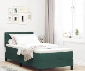 vidaXL Pat box spring cu saltea, verde închis, single, catifea