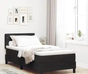 vidaXL Pat box spring cu saltea, negru, 90x200 cm, catifea