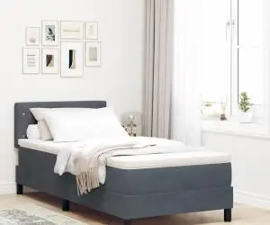 vidaXL Pat box spring cu saltea, gri închis, 100x200 cm, catifea