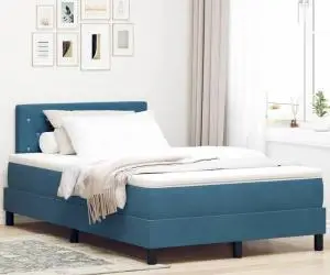 vidaXL Pat box spring cu saltea, albastru închis, 120x200 cm, catifea