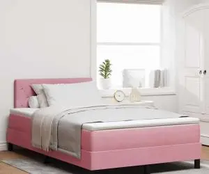 vidaXL Pat box spring cu saltea, roz, 120x200 cm, catifea