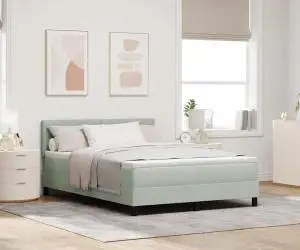 vidaXL Pat box spring cu saltea, gri deschis, 140x190 cm, catifea