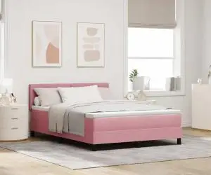 vidaXL Pat box spring cu saltea, roz, 140x200 cm, catifea