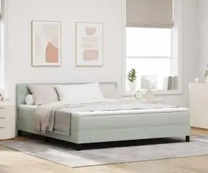 vidaXL Pat box spring cu saltea, gri deschis, super king, catifea