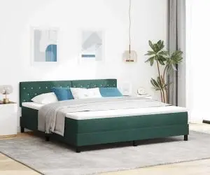vidaXL Pat box spring cu saltea, verde închis, super king, catifea
