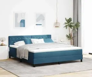 vidaXL Pat box spring cu saltea, albastru închis, super king, catifea