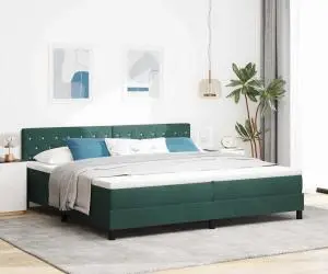 vidaXL Pat box spring cu saltea, verde închis, 200x200 cm, catifea