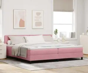 vidaXL Pat box spring cu saltea, roz, 200x200 cm, catifea