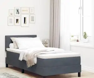 vidaXL Pat box spring cu saltea, gri închis, single, catifea