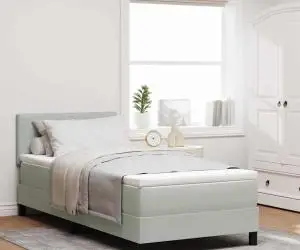 vidaXL Pat box spring cu saltea, gri deschis, 90x200 cm, catifea