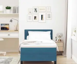 vidaXL Pat box spring cu saltea, albastru închis, 90x200 cm, catifea
