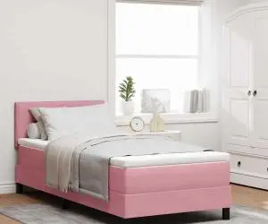 vidaXL Pat box spring cu saltea, roz, 120x200 cm, catifea