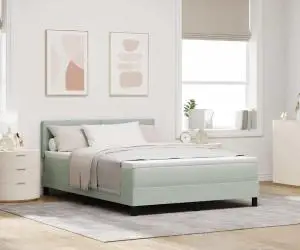 vidaXL Pat box spring cu saltea, gri deschis, 140x190 cm, catifea