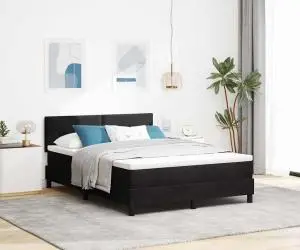 vidaXL Pat box spring cu saltea, negru, 140x190 cm, catifea