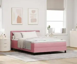vidaXL Pat cu arcuri roz cu saltea 140x190 cm din catifea