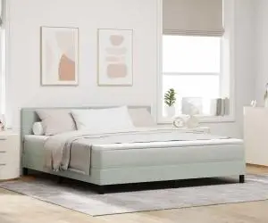 vidaXL Pat box spring cu saltea, gri deschis, super king, catifea