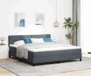 vidaXL Pat box spring cu saltea, gri închis, super king, catifea