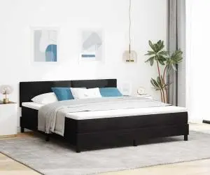 vidaXL Pat box spring cu saltea, negru, super king, catifea