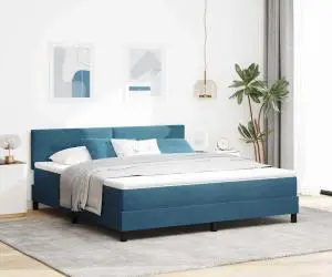 vidaXL Pat box spring cu saltea, albastru închis, super king, catifea