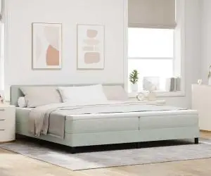 vidaXL Pat box spring cu saltea, gri deschis, 200x200 cm, catifea