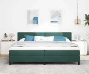 vidaXL Pat box spring cu saltea, verde închis, 200x200 cm, catifea