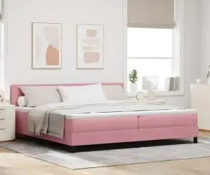 vidaXL Pat box spring cu saltea, roz, 200x200 cm, catifea