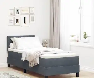 vidaXL Pat box spring cu saltea, gri închis, 80x200 cm, catifea