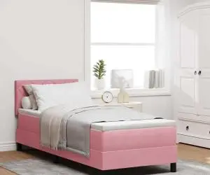 vidaXL Pat box spring cu saltea, roz, 80x200 cm, catifea