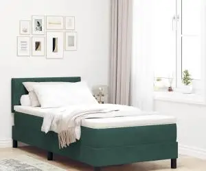 vidaXL Pat box spring cu saltea, verde închis, single, catifea