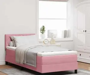 vidaXL Pat box spring cu saltea, roz, single, catifea