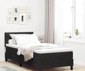 vidaXL Pat box spring cu saltea, negru, 90x200 cm, catifea