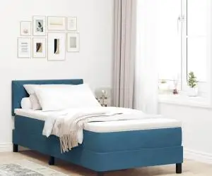 vidaXL Pat box spring cu saltea, albastru închis, 90x200 cm, catifea