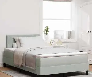 vidaXL Pat box spring cu saltea, gri deschis, dublu mic, catifea