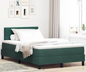 vidaXL Pat box spring cu saltea, verde închis, dublu mic, catifea