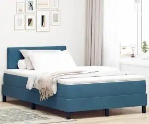 vidaXL Pat box spring cu saltea, albastru închis, dublu mic, catifea