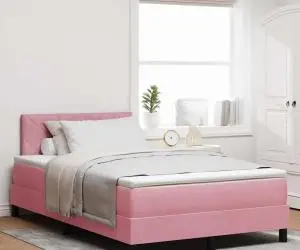 vidaXL Pat box spring cu saltea, roz, dublu mic, catifea