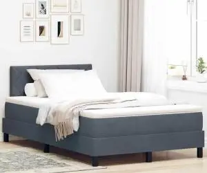 vidaXL Pat box spring cu saltea, gri închis, 120x200 cm, catifea