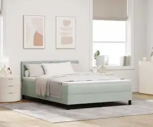 vidaXL Pat box spring cu saltea, gri deschis, 140x190 cm, catifea