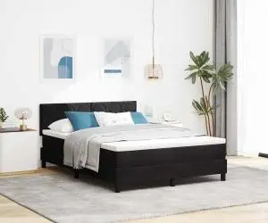 vidaXL Pat box spring cu saltea, negru, 140x200 cm, catifea