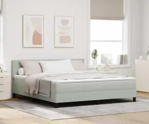 vidaXL Pat box spring cu saltea, gri deschis, super king, catifea