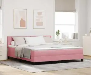 vidaXL Pat box spring cu saltea, roz, super king, catifea