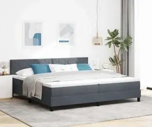 vidaXL Pat box spring cu saltea, gri închis, 200x200 cm, catifea