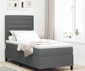 vidaXL Pat cu boxspring gri închis 90x200 cm țesătură