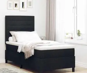vidaXL Pat cu Arcuri și Saltea Negru 100x200 cm Stofă