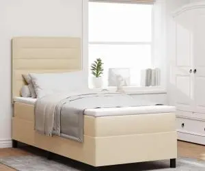 vidaXL Pat cu arcuri și saltea crem 100x200 cm țesătură