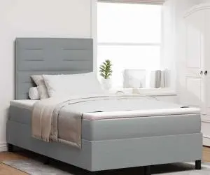 vidaXL Pat cu arcuri cu saltea gri deschis 120x200 cm Țesătură