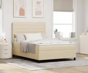 vidaXL Pat cu arcuri și saltea crem 140x190 cm Țesătură