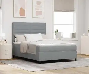vidaXL Pat cu arcuri și saltea Gri deschis 160x200 cm Țesătură